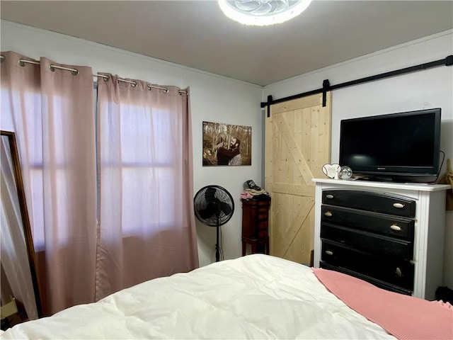 bedroom with a barn door