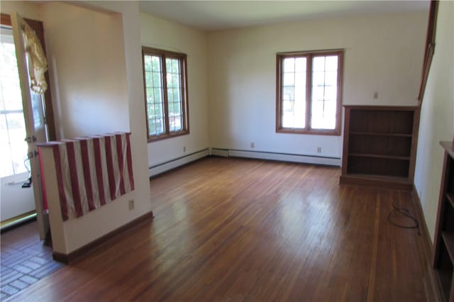 unfurnished living room with dark hardwood / wood-style flooring