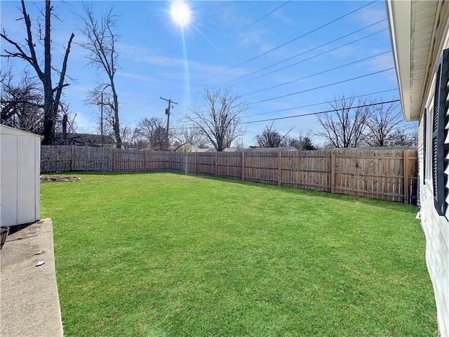 view of yard with a fenced backyard