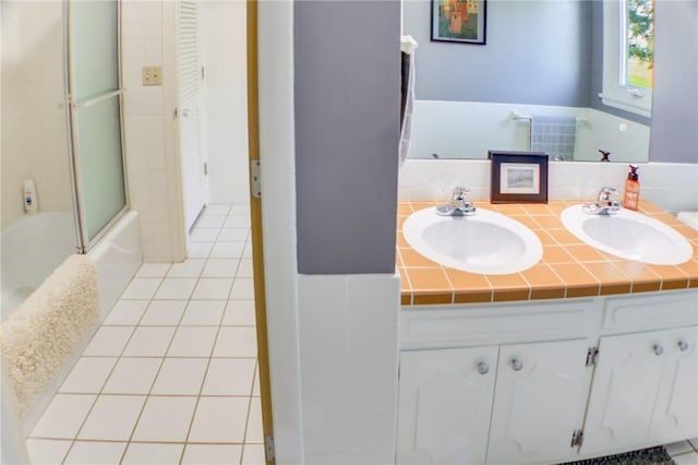 400 Country Club Rd, Mattoon, IL 61938 - full bathroom with double vanity, enclosed tub / shower combo, and tile patterned floors