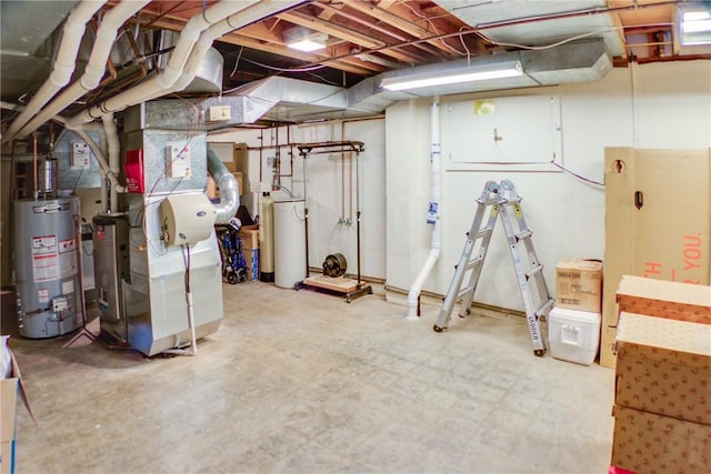 400 Country Club Rd, Mattoon, IL 61938 - unfinished basement with water heater, heating unit, and a water softener system