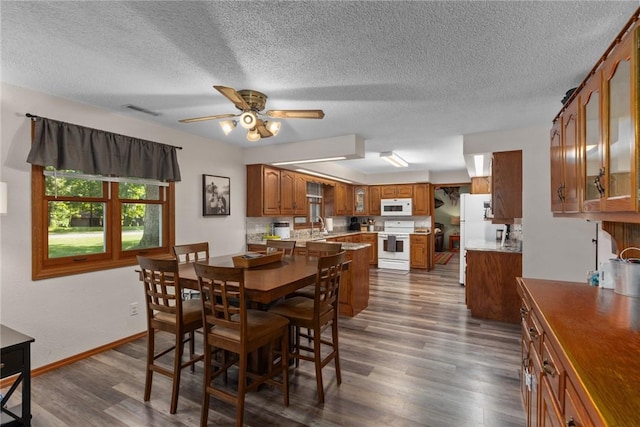 18058 E 1545th Ave, Teutopolis, IL 62467 - dining room with dark wood-style flooring, ceiling fan, and a textured ceiling