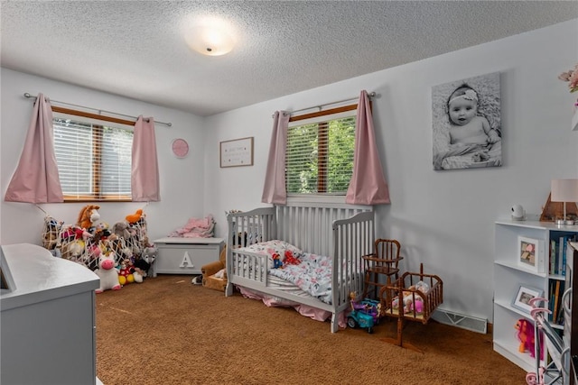 18058 E 1545th Ave, Teutopolis, IL 62467 - bedroom with carpet floors, a textured ceiling, and a crib