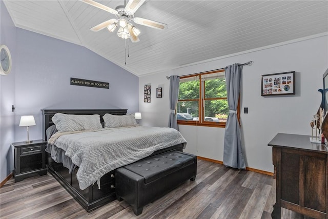 18058 E 1545th Ave, Teutopolis, IL 62467 - bedroom with vaulted ceiling, wood finished floors, wood ceiling, and a ceiling fan