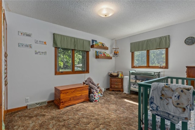 18058 E 1545th Ave, Teutopolis, IL 62467 - bedroom with multiple windows, a textured ceiling, and carpet flooring