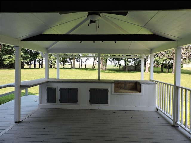 37626 Hunnington Ridge Rd, Hoopeston, IL 60942 - deck with a gazebo, a ceiling fan, and a yard