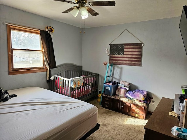 bedroom with carpet and ceiling fan