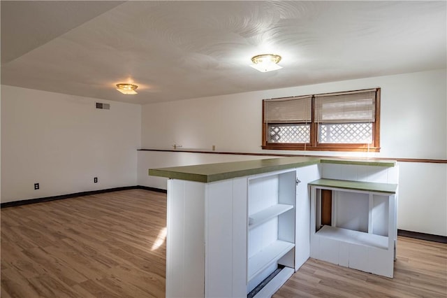 kitchen with hardwood / wood-style flooring, white cabinetry, and kitchen peninsula