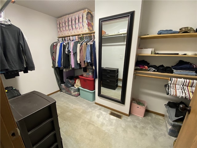 spacious closet featuring carpet and visible vents