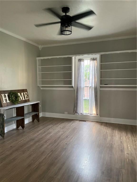 510 S 5th St, Marshall, IL 62441 - unfurnished office featuring wood finished floors, a ceiling fan, and ornamental molding