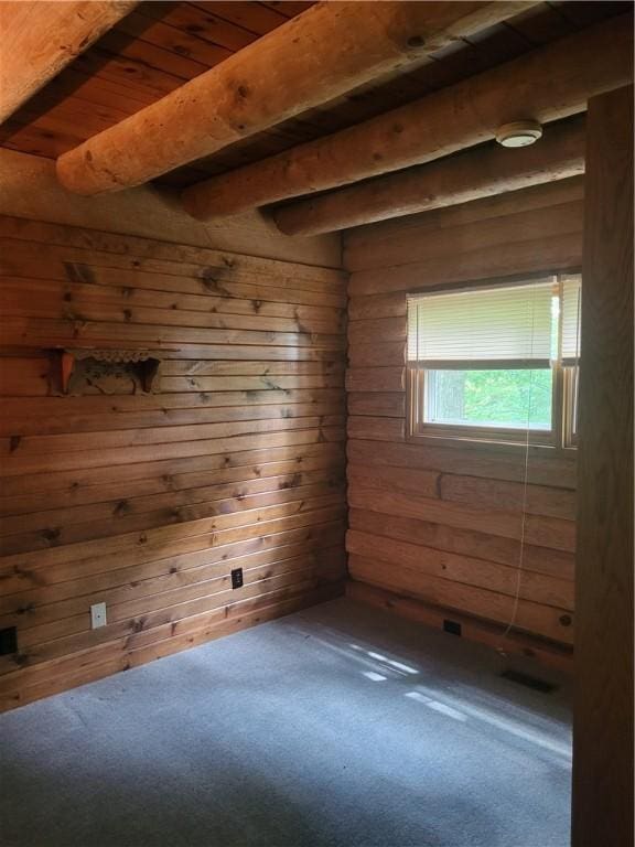3848 Cahokia Ln, Charleston, IL 61920 - spare room with carpet and wooden ceiling with exposed beams