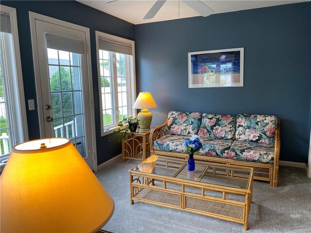 15 Fairfield Ln, Charleston, IL 61920 - carpeted living room featuring ceiling fan and baseboards