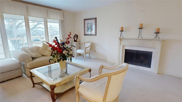 living room with light carpet