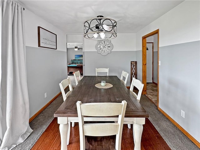 dining room with wood finished floors and baseboards
