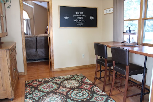 dining area with light hardwood / wood-style flooring