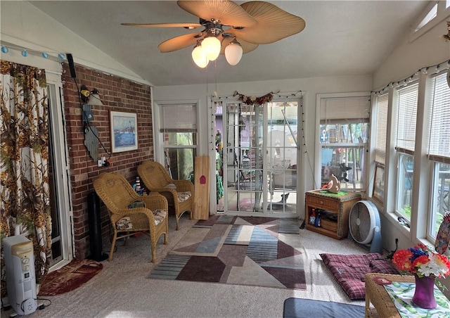 3254 Vista Dr, Danville, IL 61832 - carpeted living room featuring lofted ceiling and ceiling fan