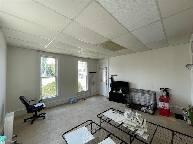 303 6th St, Charleston, IL 61920 - interior space featuring light carpet, radiator heating unit, and a drop ceiling