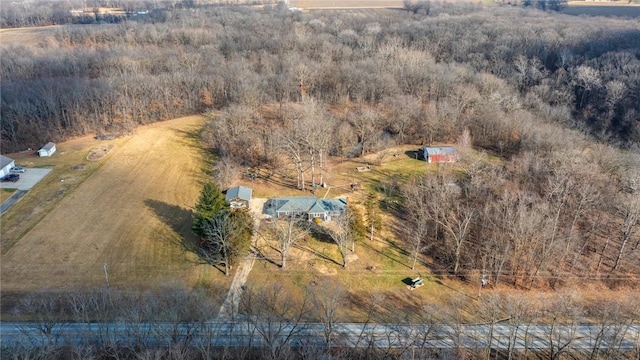 birds eye view of property featuring a rural view