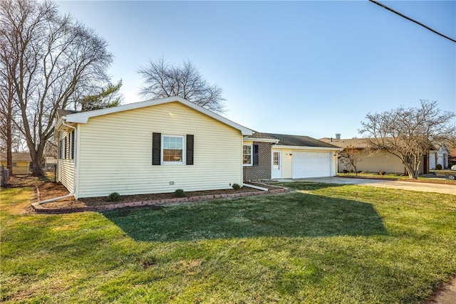 ranch-style house with a front yard and a garage