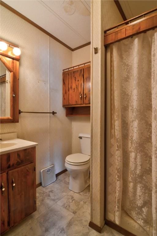 707 S Airport Rd, Decatur, IL 62521 - full bathroom with vanity, crown molding, and curtained shower