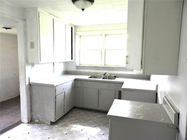 305 Porter St, Danville, IL 61832 - kitchen featuring a sink, light flooring, light countertops, and gray cabinets