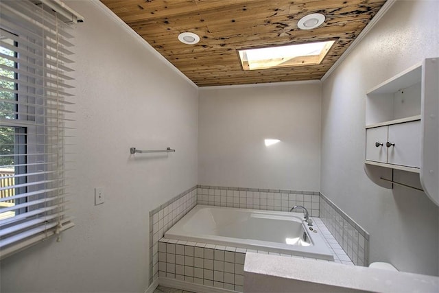 935 Woodland Dr, Mt Zion, IL 62549 - bathroom featuring wooden ceiling, a bath, and ornamental molding