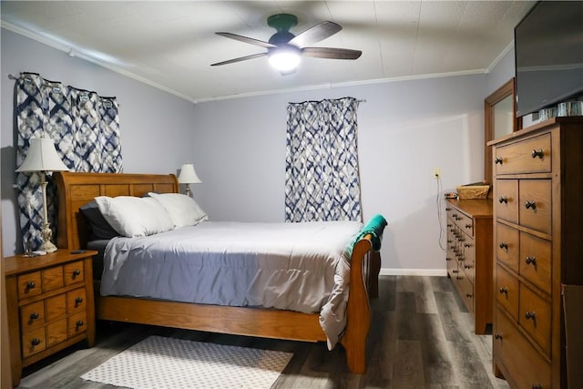 1741 Murray Clark Rd, Danville, IL 61832 - bedroom with ceiling fan, baseboards, ornamental molding, and dark wood-style flooring