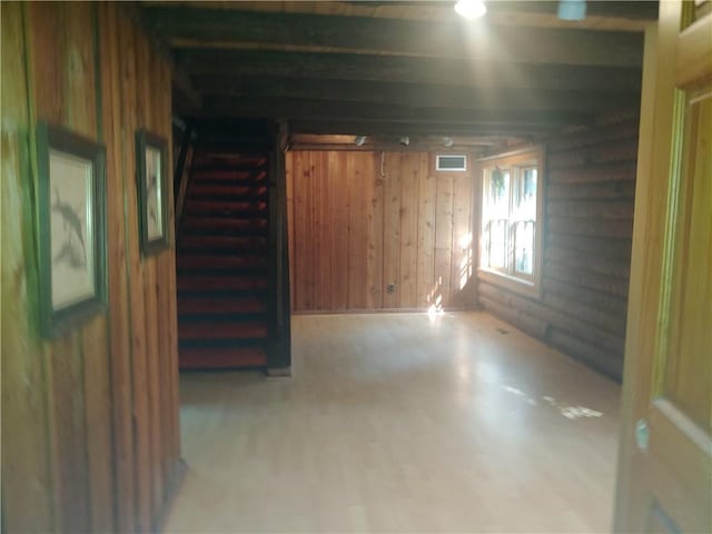 21491 N 1150th St, Marshall, IL 62441 - below grade area with stairway, wood walls, and wood finished floors
