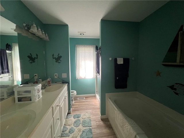 1215 Westside Dr, Mt Zion, IL 62549 - bathroom with a bath, a shower stall, double vanity, and wood finished floors