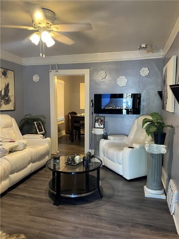 625 S Jackson St, Decatur, IL 62521 - living area with ceiling fan, ornamental molding, and wood finished floors