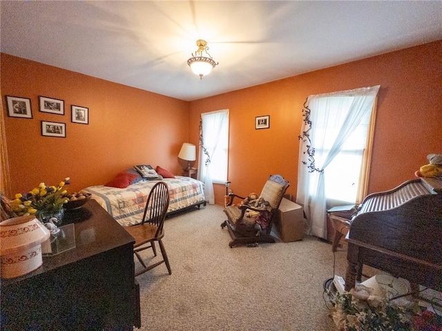 bedroom featuring multiple windows and carpet flooring