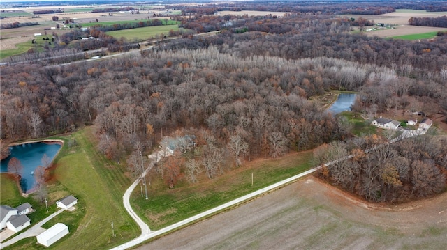 birds eye view of property with a rural view and a water view