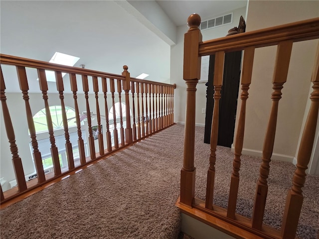 607 Beyers Lake Est, Pana, IL 62557 - stairs with carpet floors and a skylight