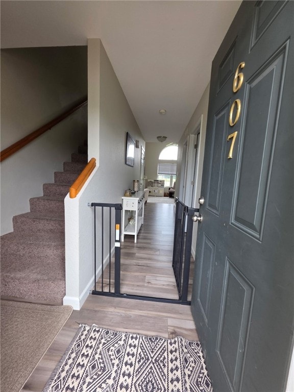 607 Beyers Lake Est, Pana, IL 62557 - foyer entrance with wood finished floors and stairway