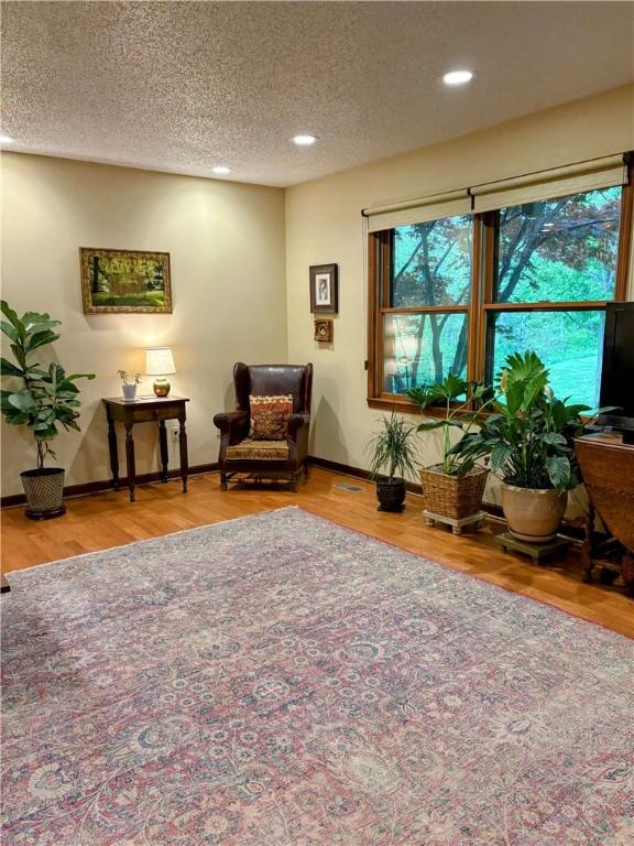 2236 Seneca Dr, Charleston, IL 61920 - living area with wood finished floors, a textured ceiling, recessed lighting, and baseboards