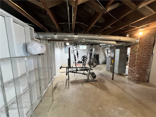 basement with heating unit