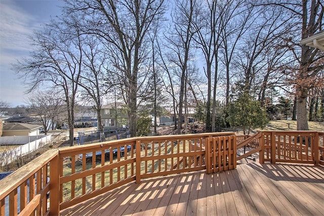 wooden terrace featuring a fenced backyard