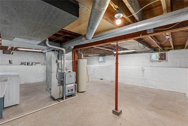 510 N Merchant St, Effingham, IL 62401 - unfinished basement with gas water heater, washer and dryer, and heating unit
