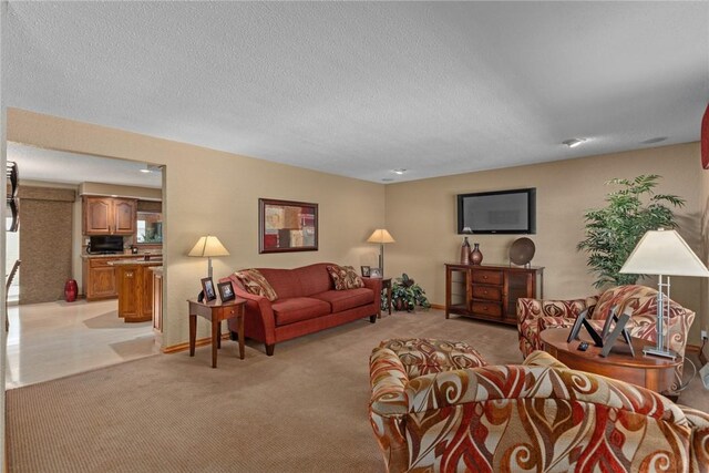 1003 Flame Ave, Effingham, IL 62401 - living room featuring light carpet and a textured ceiling