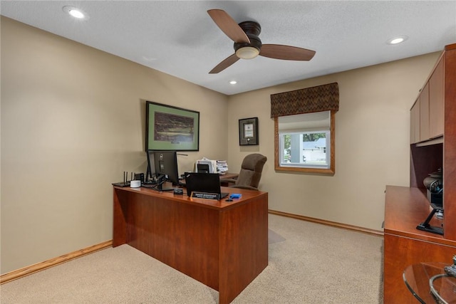 1003 Flame Ave, Effingham, IL 62401 - home office featuring carpet, a ceiling fan, and recessed lighting