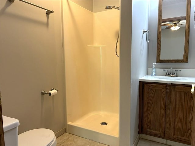 3002 N Charlotte St, Effingham, IL 62401 - bathroom featuring a shower stall, toilet, tile patterned floors, and vanity
