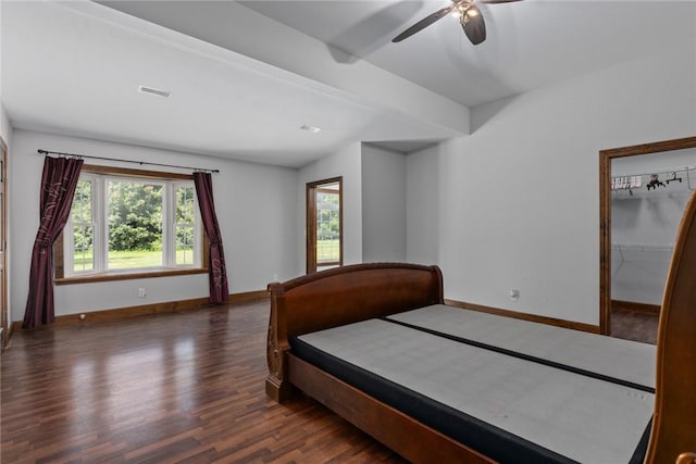 2098 2070th Ave, Saint Elmo, IL 62458 - bedroom featuring wood finished floors, a ceiling fan, and beamed ceiling