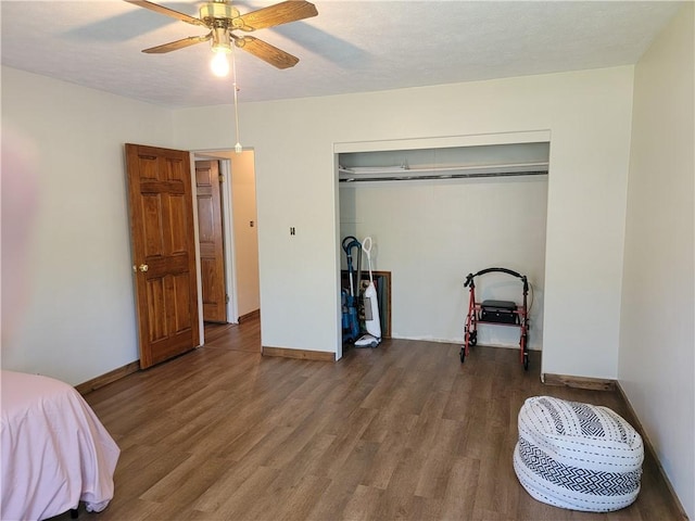 410 E Ninth St, Pana, IL 62557 - bedroom featuring wood finished floors, a closet, and ceiling fan