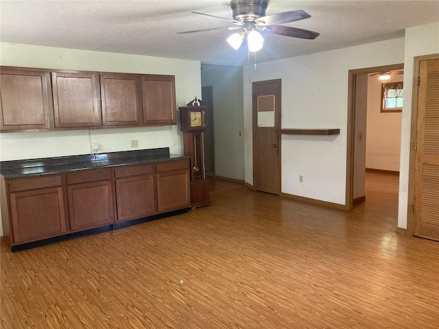 13859 Lake Jasper S Ave, Newton, IL 62448 - kitchen featuring light wood-style floors, ceiling fan, and dark countertops