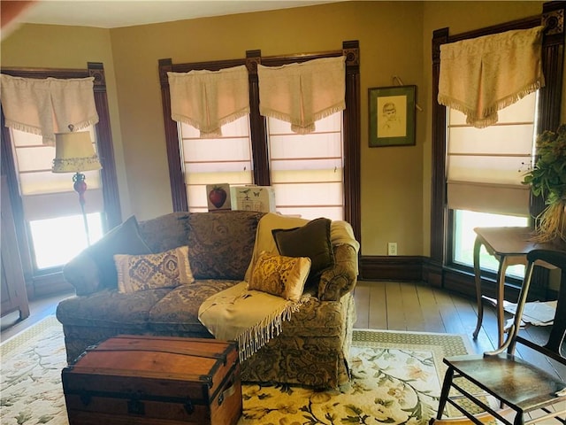 sitting room with hardwood / wood-style flooring