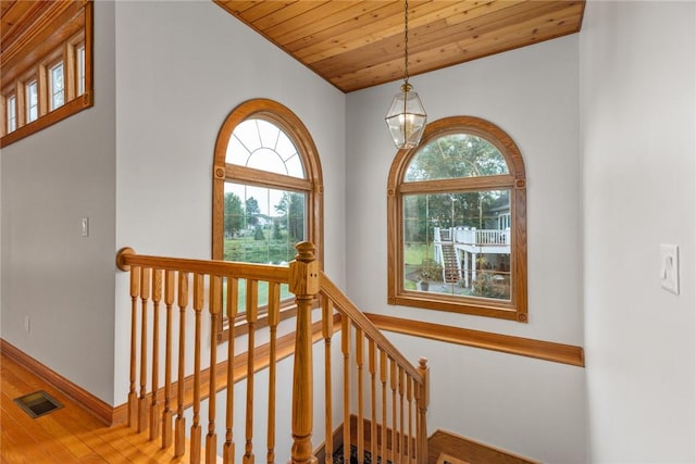11311 E Thistlewood Ln, Effingham, IL 62401 - staircase with wooden ceiling and wood finished floors