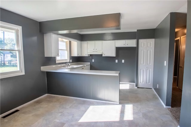 kitchen featuring sink, white cabinetry, and kitchen peninsula