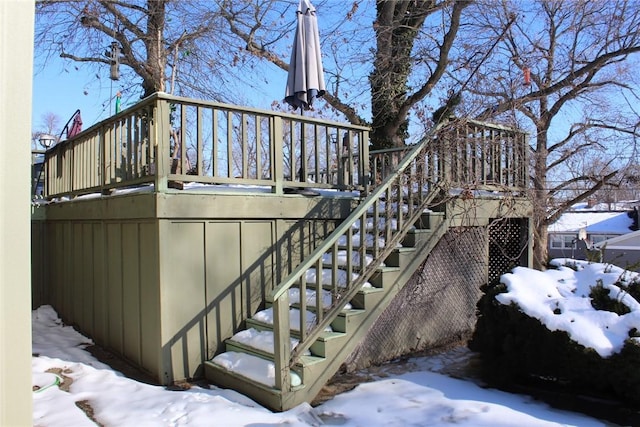 view of snow covered deck