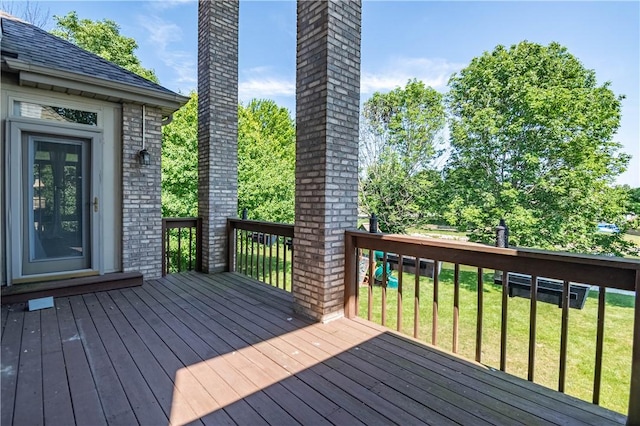 1250 W Hickory Point Rd, Decatur, IL 62526 - wooden terrace with a lawn