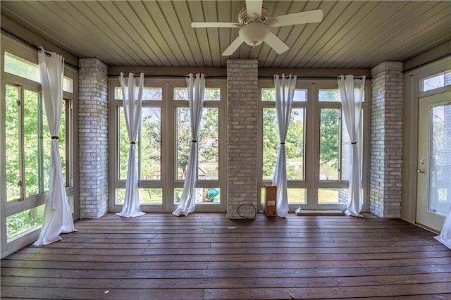 1250 W Hickory Point Rd, Decatur, IL 62526 - unfurnished sunroom featuring french doors, wooden ceiling, plenty of natural light, and hardwood / wood-style floors